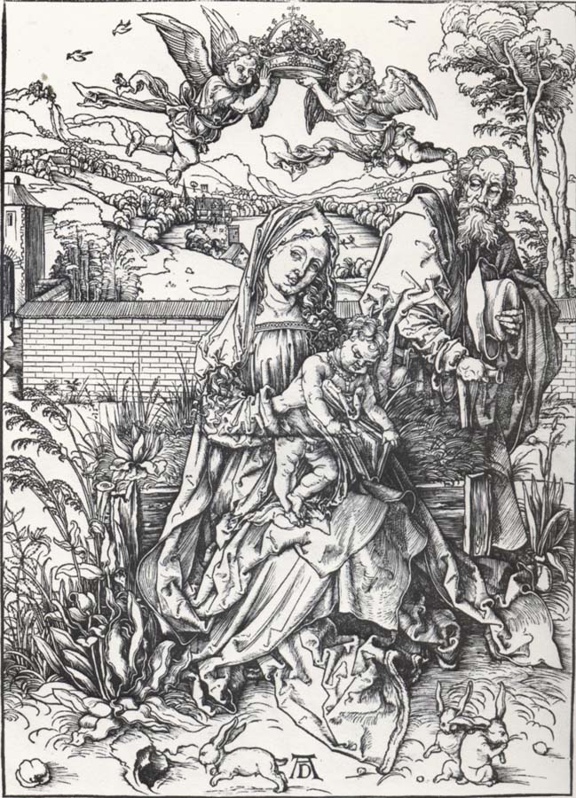 The Holy Family with three rabbits